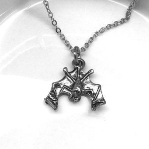 Miniature Pewter Bat Halloween Wildlife Outdoors Animal Charm necklace